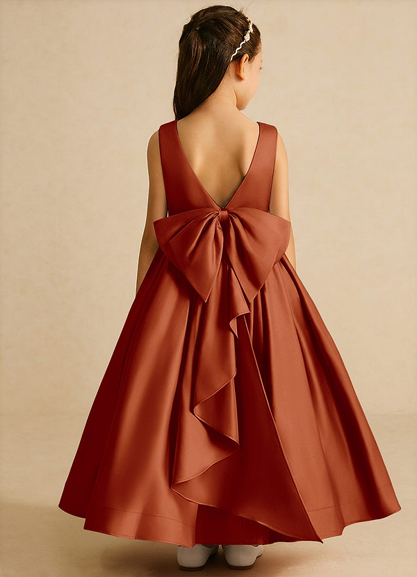 Azazie Cailee Flower Girl Dresses Paprika Ball-Gown Pleated Matte Satin Dress image1