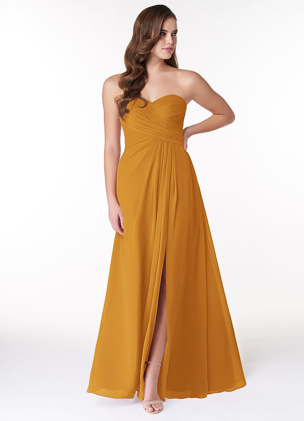 Azazie Arabella Allure Bridesmaid Dresses Butterscotch A-Line Sweetheart Neckline Chiffon Convertible Dress image1