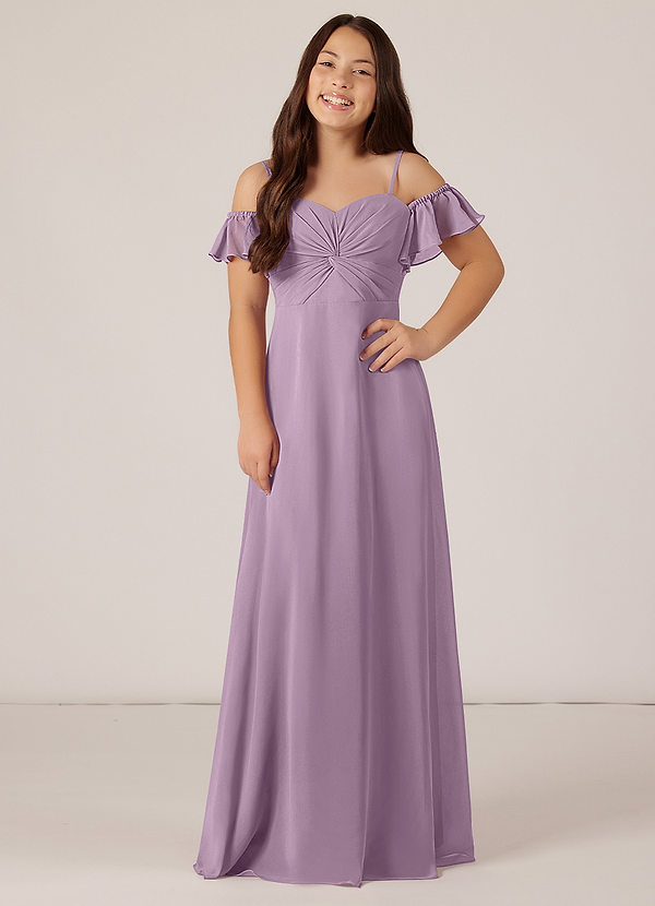 Off-the-shoulder Junior Bridesmaid Dresses with Sash Wisteria