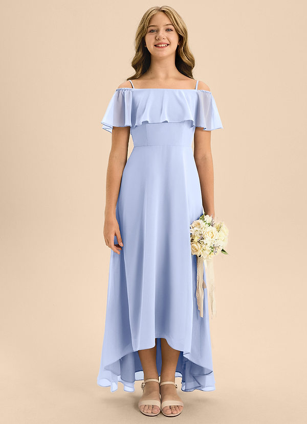 Azazie Maggie Junior A-Linie Schulterfrei Chiffon Kleid Eis image1