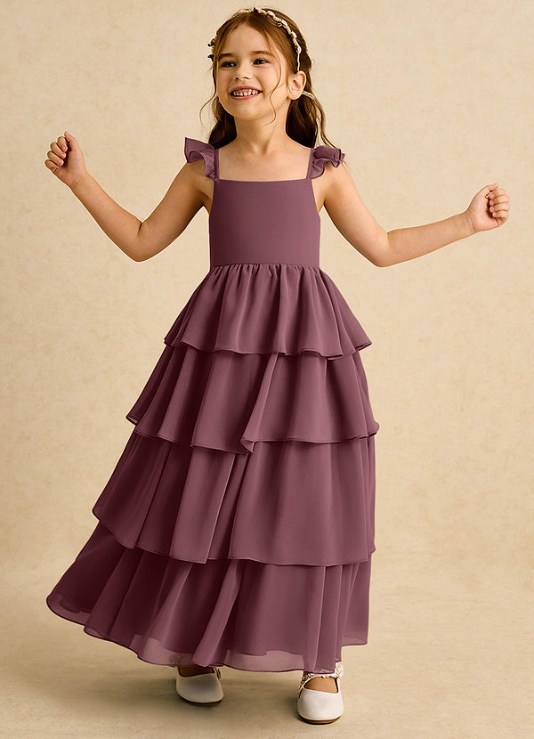 Azazie Boba Abiti da Ragazza di Fiori Abito A-Line in Chiffon Scollo Quadrato Sangria image1