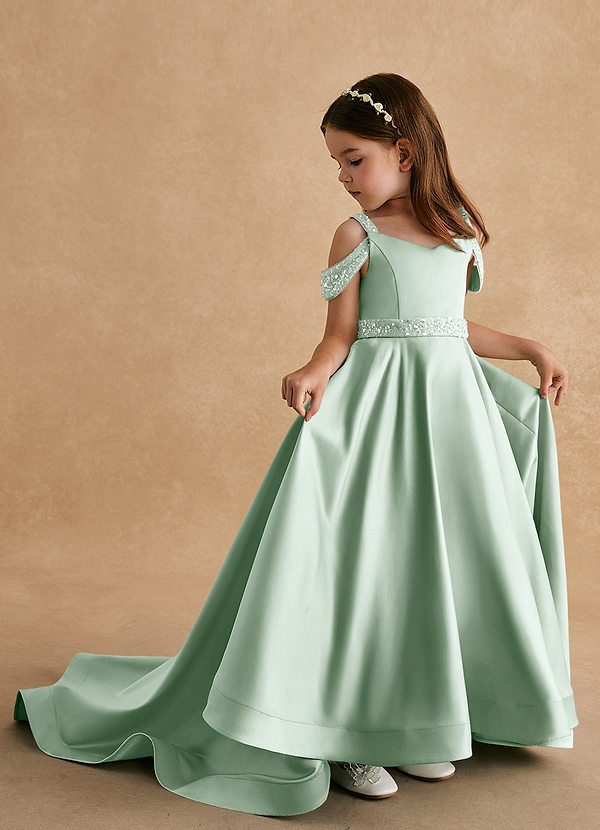 Azazie Jodi Vestidos de Niña de Flores Vestido de Agave de Satin Mate de Corte En A image1