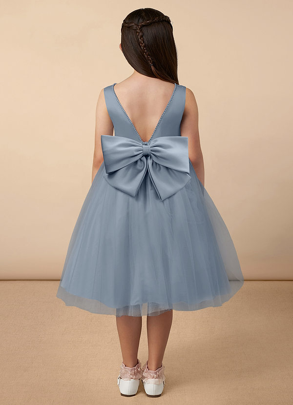 Azazie Sarina Flower Girl Dresses Dusty Blue A-Line Bow Tulle Dress image1