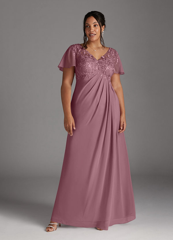Azazie Holga Mother of the Brides Dresses Vintage Mauve A-Line V-Neck Lace Chiffon Dress image1