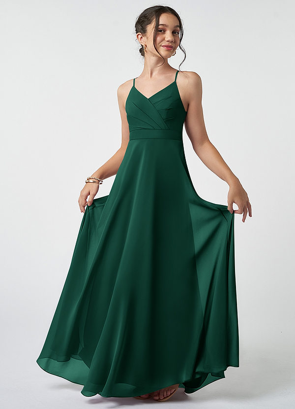 Azazie Avelina Junior Emerald A-Line Pleated Chiffon Dress image1