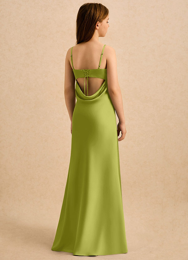 Azazie Mirabella Girls Formal Vestidos de arras Vestido Hierba De Limón de Satén Elástico de Recto con Escote corazón image1