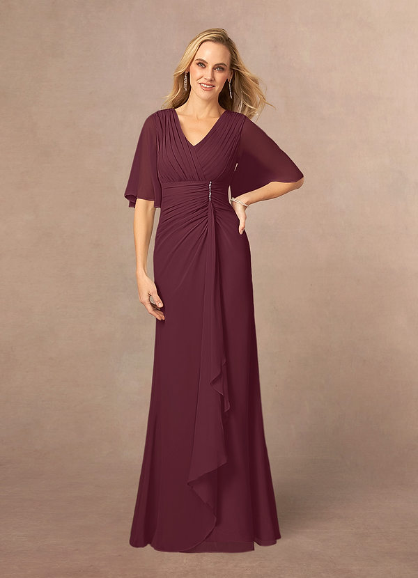 Azazie Carson Mother of the Brides Dresses Cabernet A-Line V-Neck Lace Chiffon Dress image1