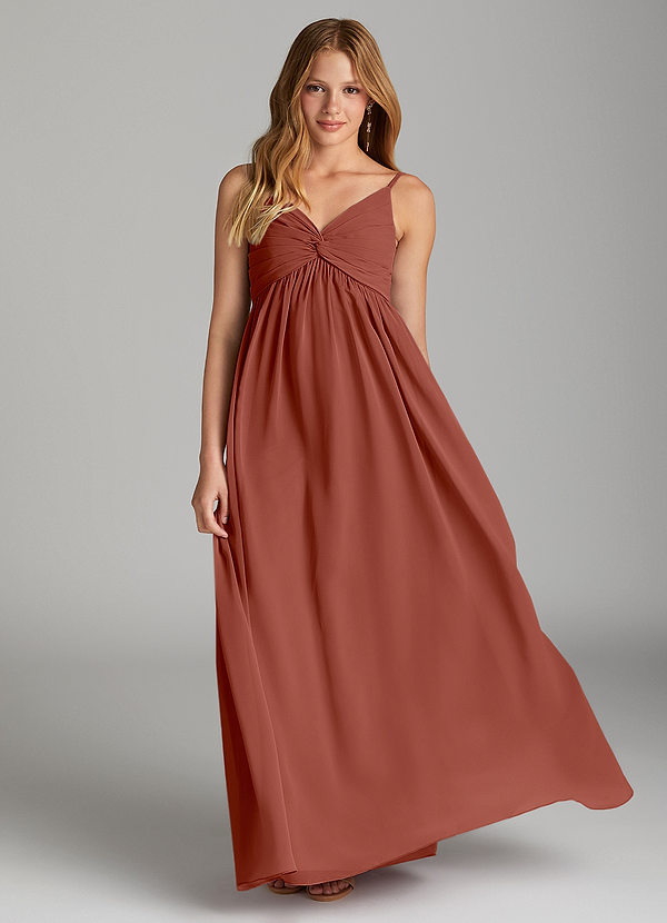 Azazie Raychel Junior A-Line Plisseret Chiffon Gulv-længde Junior brudepige Kjole image1