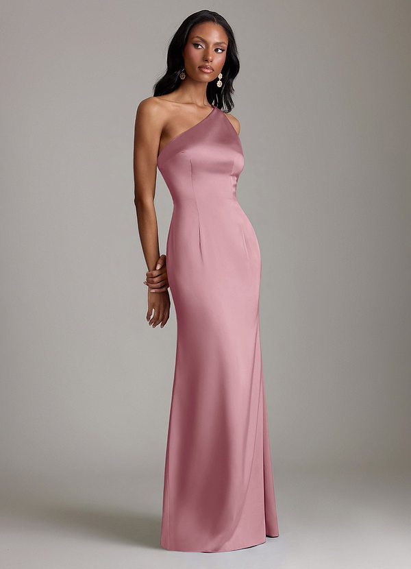 Azazie Voni Abiti da Damigella Abito Sirena in Raso Elasticizzato Monospalla Vintage Malva image1