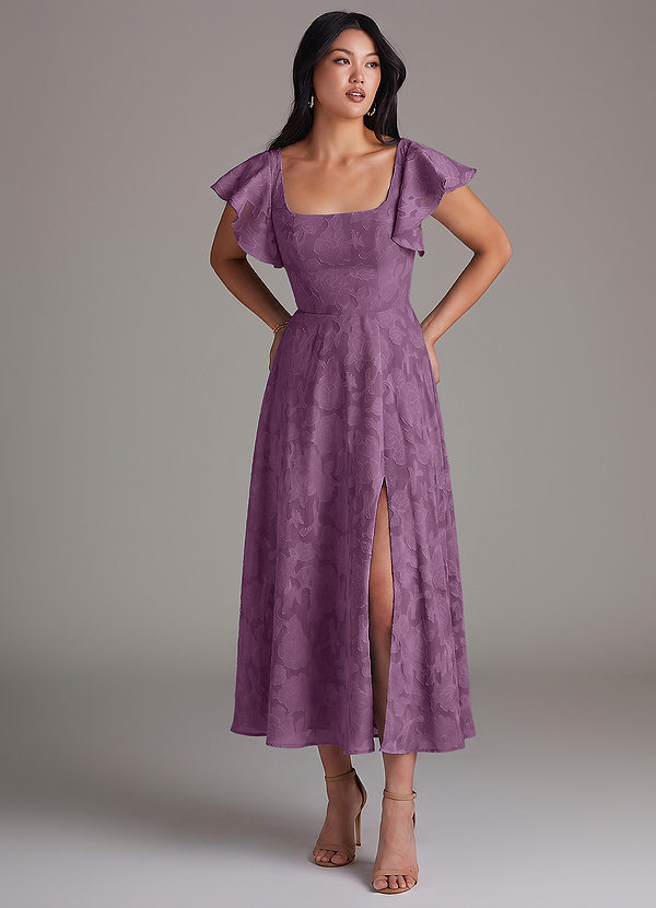 Azazie Bondi Bridesmaid Dresses Wisteria A-Line Ruched Floral Burnout Dress image1