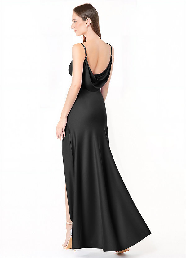 Azazie Alaija Bridesmaid Dresses Black Mermaid Side Slit Stretch Satin Dress image1