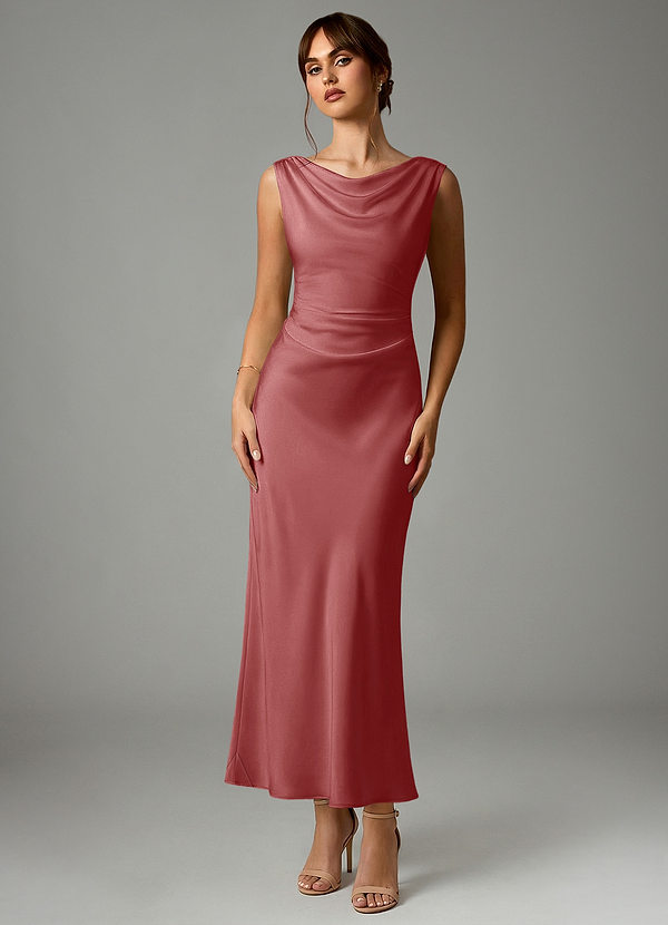 Azazie Kieryn Robes Demoiselle d'honneur Robe Sirène en Satin extensible Plissée Antique Rose image1