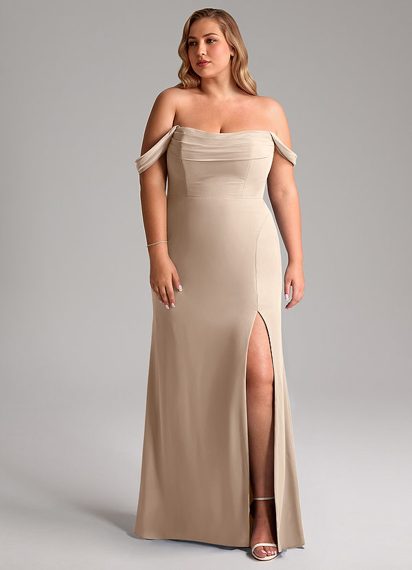 Azazie Saige Abiti da Damigella Abito Convertibile A-Line in Chiffon a Spalla Scoperta Taupe image1