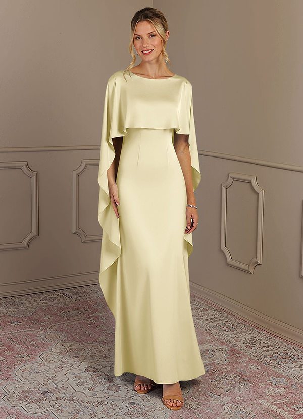 Azazie Eli Mother of the Brides Dresses Lemon Sorbet Sheath Boatneck Stretch Satin Dress image1