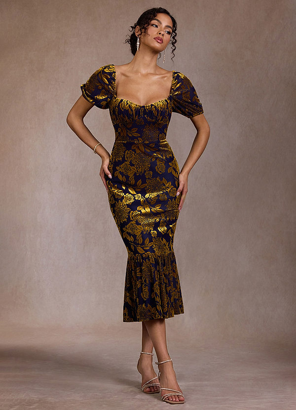 Ashanti 청동 네이비 미디 드레스 image1