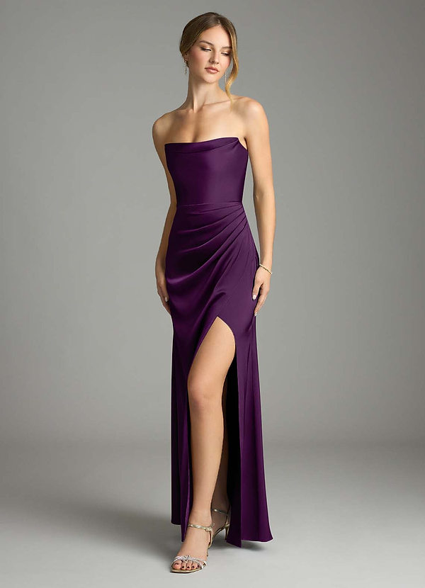 Azazie Leonis Bridesmaid Dresses Grape Mermaid Pleated Stretch Satin Convertible Dress image1