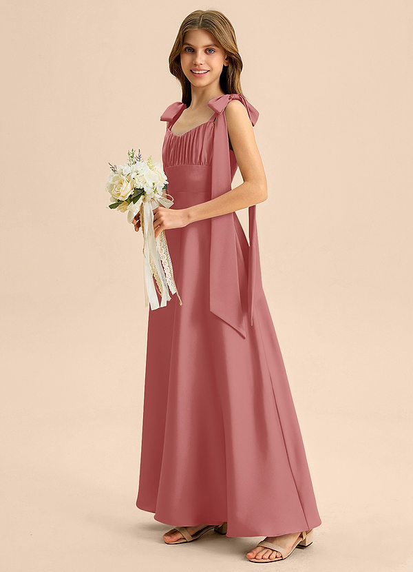 Azazie Halley Junior Abito A-Line in Raso Elasticizzato Fiocco Rosa Antica image1