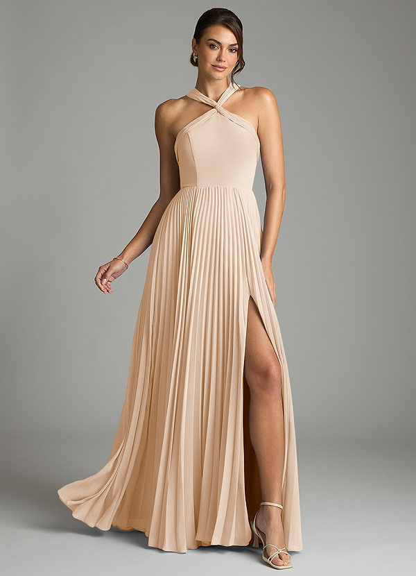 Azazie Afra Abiti da Damigella Abito A-Line in Chiffon Plissettato Alabastro Bianco image1