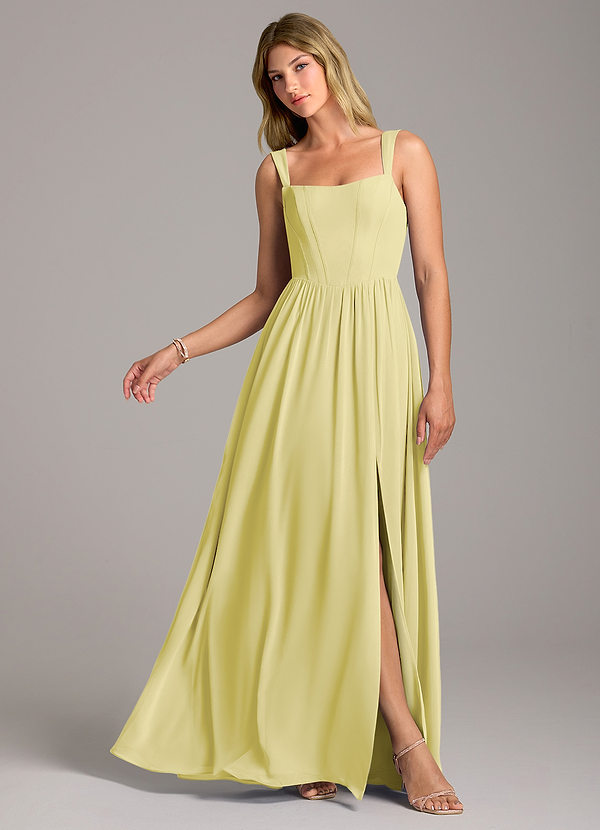 Azazie Rosaline Brautjungfernkleider A-Linie Seitliche Cut-Outs Chiffon Kleid Zitronensorbet image1
