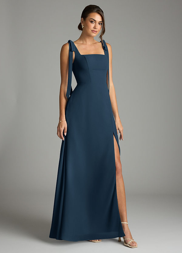 Azazie Debra Bridesmaid Dresses Dark Navy A-Line with Pockets Chiffon Convertible Dress image1