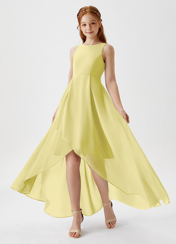 Azazie Lizette Junior Lemon Sorbet A-Line Pleated Chiffon Dress image1