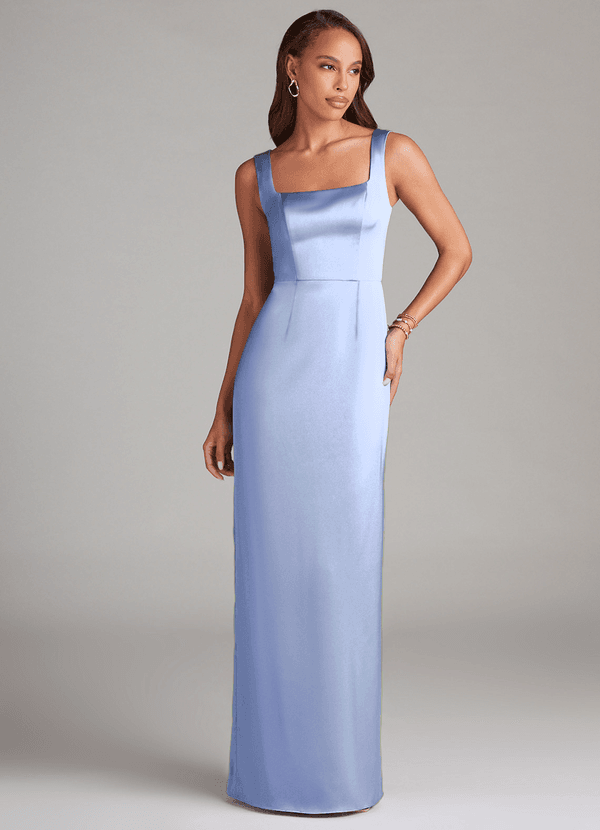 Azazie Flori Bridesmaid Dresses Ice Sheath Side Slit Stretch Satin Dress image1