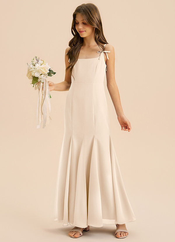 Azazie Evey Junior Abito Sirena in Chiffon Plissettato Alabastro Bianco image1