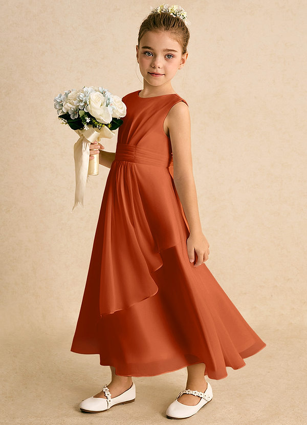 Azazie Edelweiss Flower Girl Dresses Burnt Orange A-Line Pleated Chiffon Dress image1