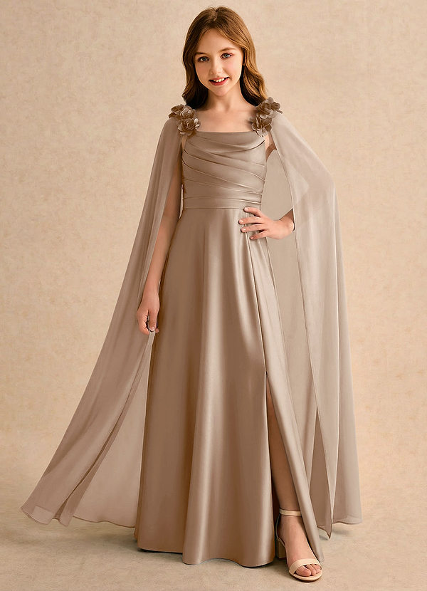 Azazie Rosita Girls Formal Klänningar för brudeflicka Klä A-Line i Stretch Satin Plisserad image1