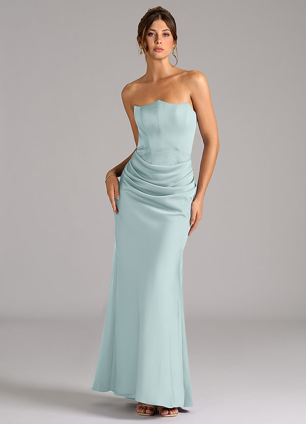 Azazie Debby Bruidsmeisjes Jurken Converteerbaar Jurk van Stretch Satijn met Zeemeermin Strapless De Nevel image1