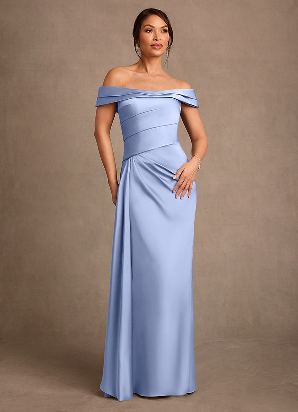 Azazie Beah Mother of the Brides Dresses Ice Sheath Off the Shoulder Stretch Satin Dress image1