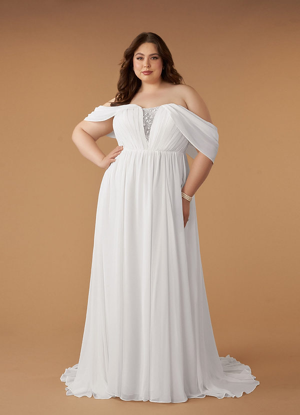 Azazie Fawn Abiti da Sposa Abito A-Line in Chiffon con Scollo a Cuore e Paillettes Bianco Diamante image1