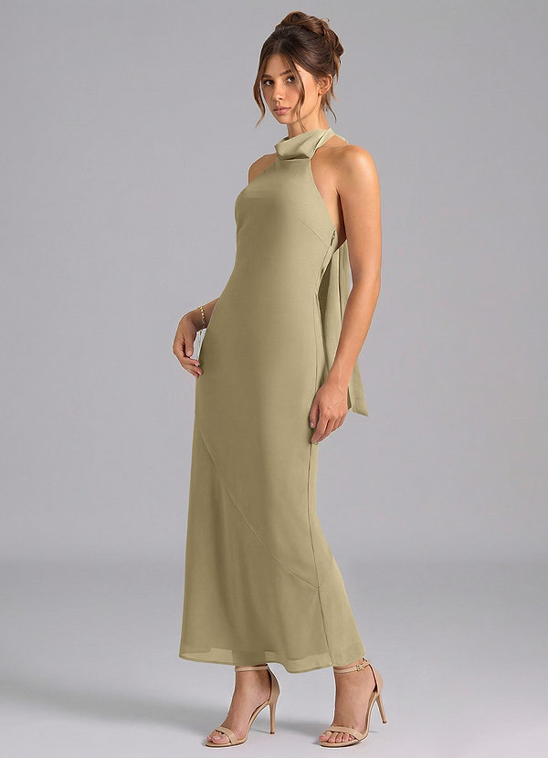 Azazie Velli Bridesmaid Dresses Moss Green Mermaid High Neck Chiffon Dress image1