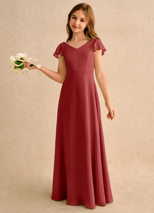 Azazie Nari Girls Formal Blumenkinder Kleider A-Linie mit ärmel Chiffon Kleid Rost image1