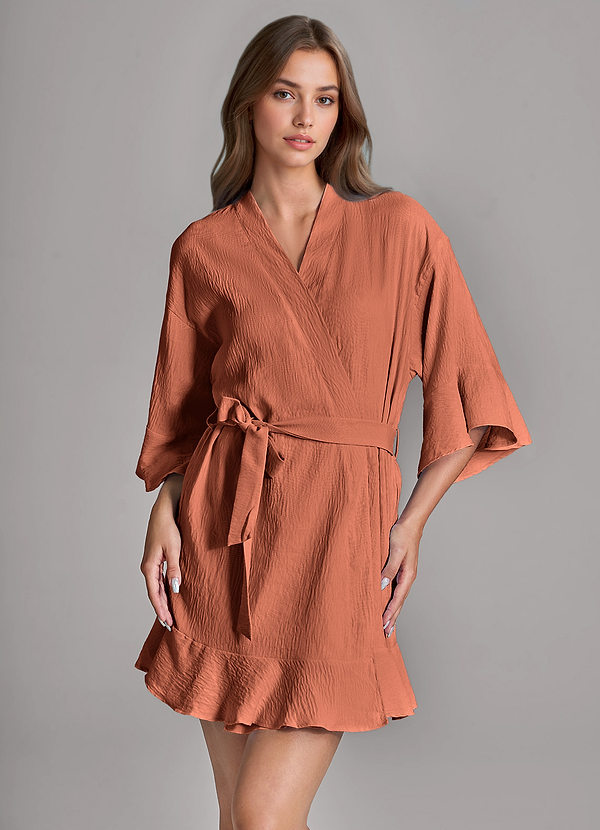 front Conjunto de robe e camisola de 2 peças com babados e toque macio em nuvem, da mesma cor