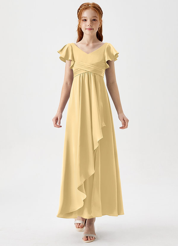 Azazie Omari Junior Butter A-Line Pleated Stretch Satin Dress image1