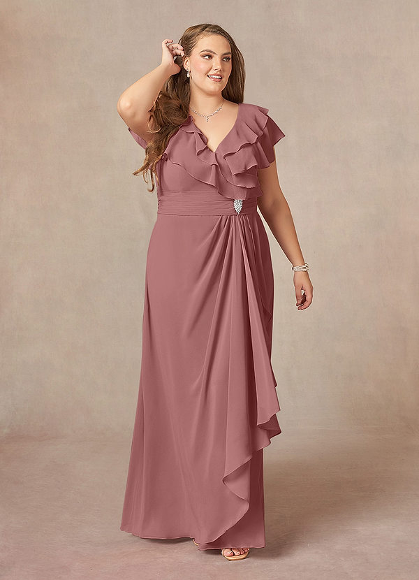 Azazie Snapdragon Mother of the Brides Dresses Desert Rose A-Line V-Neck Ruched Chiffon Dress image1