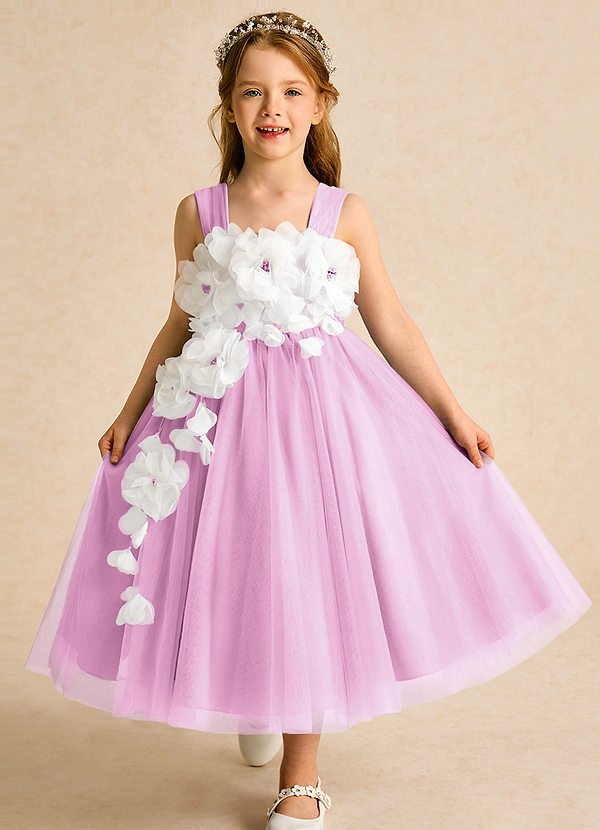 Azazie Dovey Abiti da Ragazza di Fiori Abito Principessa in Tulle Fiocco Rosa Confetto image1