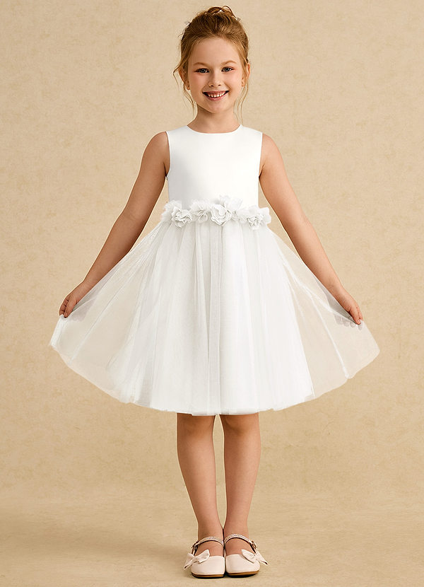Azazie Louisa Flower Girl Dresses Ivory A-Line Sleeveless Tulle Dress image1