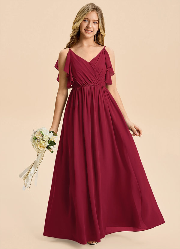 Azazie Jessy Junior Burgundy A-Line Pleated Chiffon Dress image1