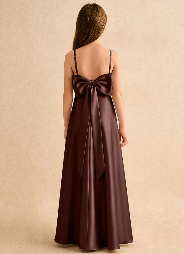 Azazie Joella Girls Formal Abiti da Ragazza di Fiori Abito A-Line in Raso Elasticizzato Plissettato Espresso image1