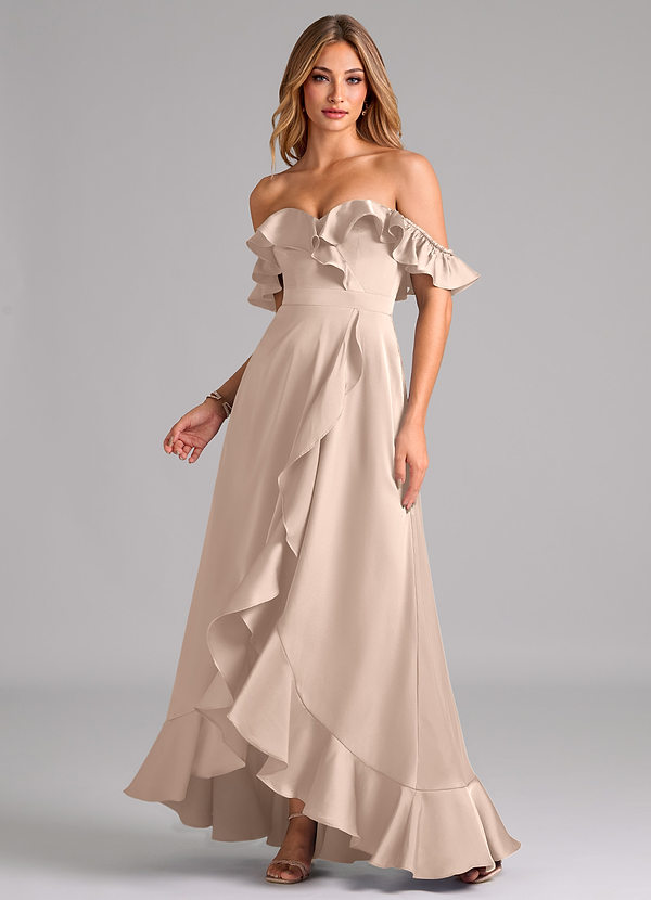 Lyra Vestidos de dama de honor Vestido Rosa Inglesa de Satén Elástico de Línea A Convertible con Hombros descubiertos image1