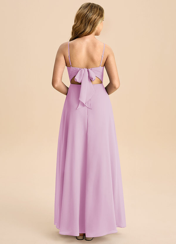 Azazie Shale Junior Robe Trapèze en Mousseline de soie Arc Rose Bonbon image1