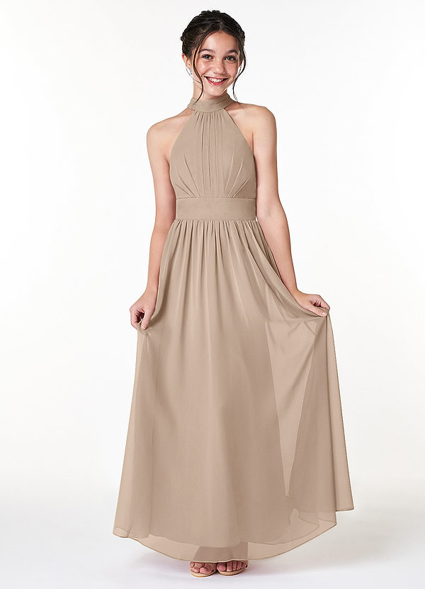 Azazie Iman Junior A-Linie Plissee Chiffon Kleid Taupe image1