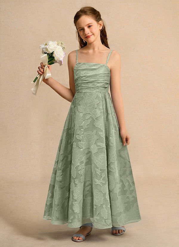 Azazie Pebbles Junior Formal Vestidos de Niña de Flores Vestido de Agave de Devorado Floral de Corte En A con Plisado image1