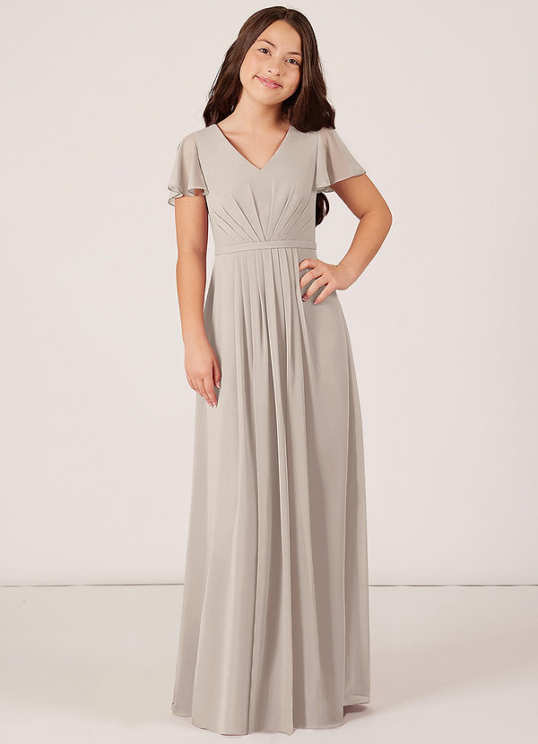 Azazie Peony Junior Robe Trapèze en Mousseline de soie Plissée Givre image1