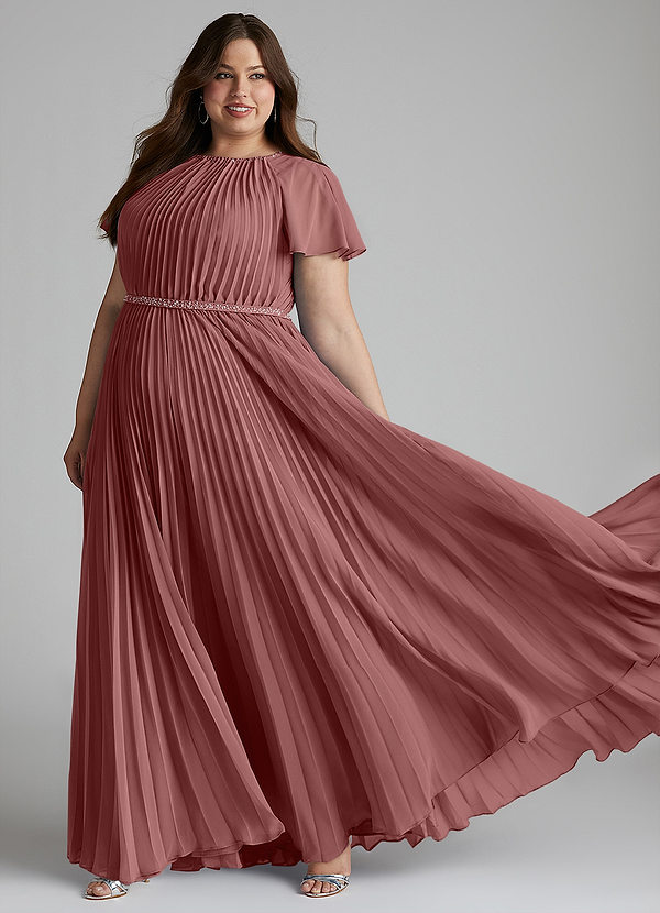 Azazie Kara Schlichte Brautjungfernkleider A-Linie Plissee Chiffon Bodenlänge Kleid image1