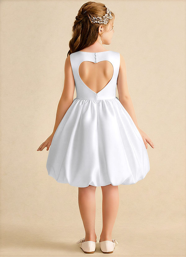 Azazie Nirvana Flower Girl Dresses White Ball-Gown Ruched Matte Satin Dress image1