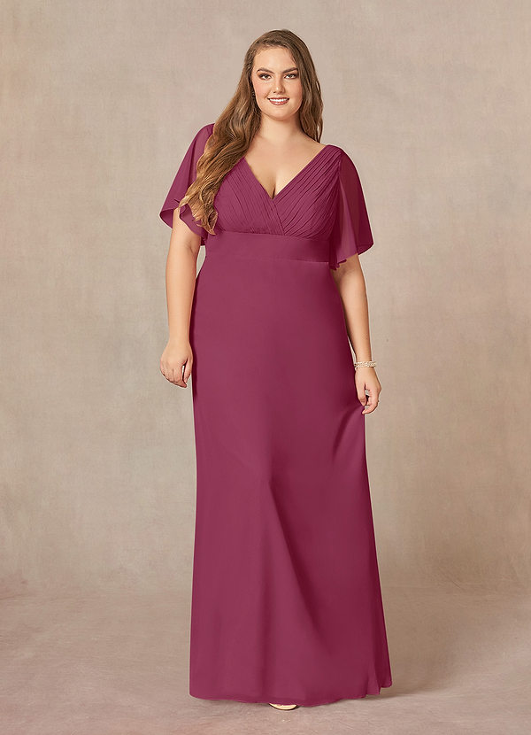 Azazie Alessa Robe Mère de la Mariée & du Marié Robe Trapèze en Mousseline de soie Col V plissé Mûre image1