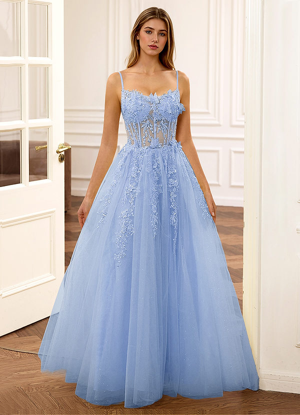 Eloise Blau A-Linien-Abendkleid mit Paillettenstickerei und Blumenmuster image1